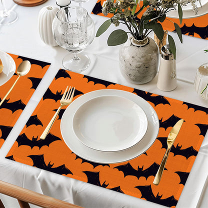 Halloween Bats Placemat Set of 6,Heat Resistant Linen Table Mats for Indoor Outdoor Home Kitchen Dining Room Table 12x18Inch