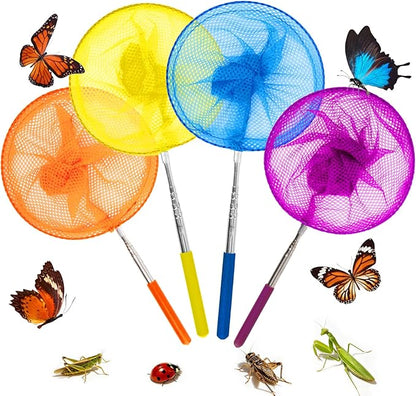RAINFLOW Telescopic Butterfly Fishing Nets - Butterfly Catcher Catching Insect Net Colorful Outdoor Tools Catching Bugs Fish Insect Ladybird （Extendable 24 inches）