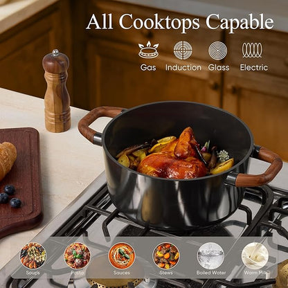CAROTE 5QT Ceramic Stock Pot with Ladle, Nonstick Casserole with Lid, Even Heating Stockpot, Fits All Stoves, Non Stick Large Capacity Cooking Pots, PFAS Free, Black