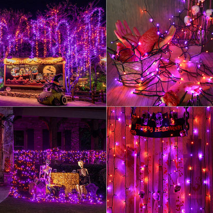 Flacchi Orange Purple Halloween Lights, 67 ft 200 LED Battery Operated String Lights Waterproof 8 Modes & Auto Timer Mini Lights for Halloween Decorations, Home, Party, Holiday Decor Outdoor Indoor