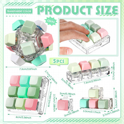 Halloscume 5 Pcs Keyboard Adult Fidget Clicker in 5 Styles Keyboard Fidget Keychain Cube Mechanical Key Button Clicker Stress Relief Gift for Office Home Pass Time(Fresh Color)