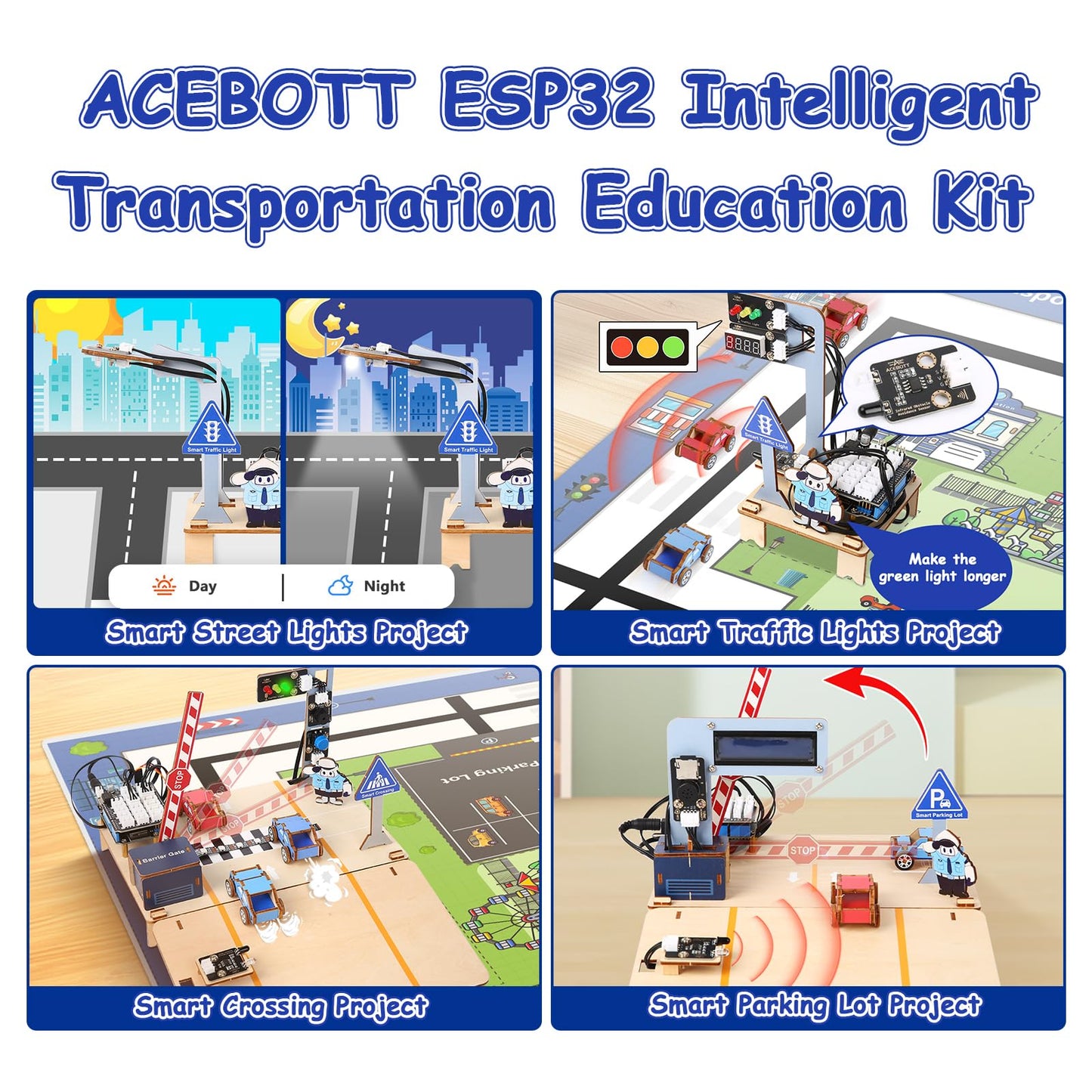 ESP32 IoT Smart Traffic Starter Kit for Kids 10+, 3D Wooden Puzzles STEM Science Kit School Educational Set DIY Crafts Coding Toys for Adults Teens 9 10+