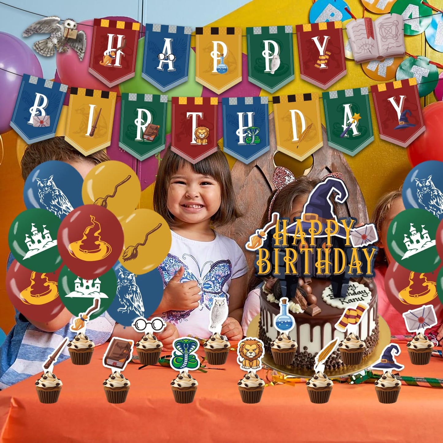 Magical Wizard Birthday Party Decorations Supplies Includes Happy Birthday Banner Balloons Cake Toppers Cupcake Toppers for Boys and Girls Halloween Party