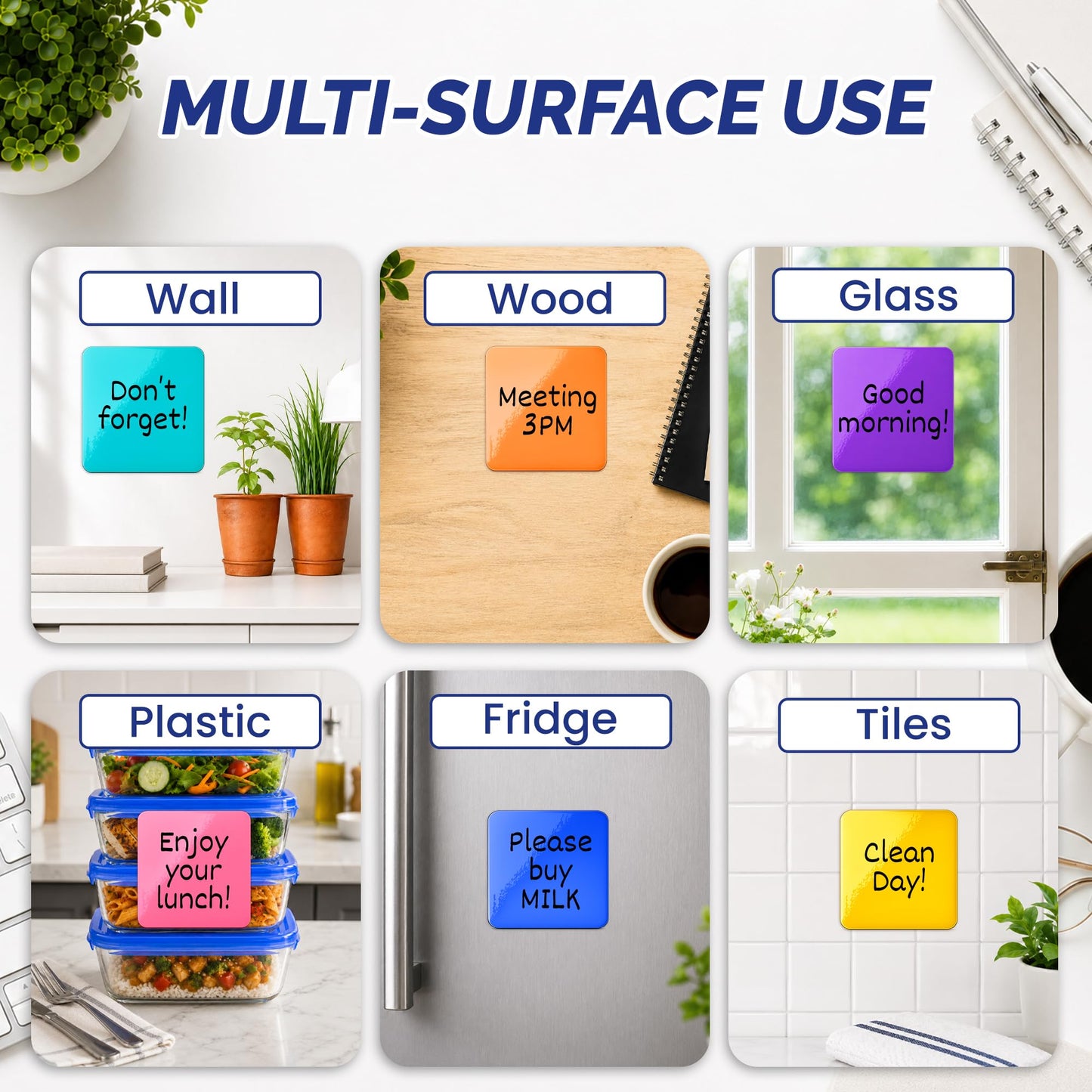 Dry Erase Sticky Notes, Reusable 6-Pack (4x4”) – Mini Whiteboard Stickers with 2 Magnetic Fine-Tip Markers – Removable, No Residue – for Fridge, Office, Classroom & Home