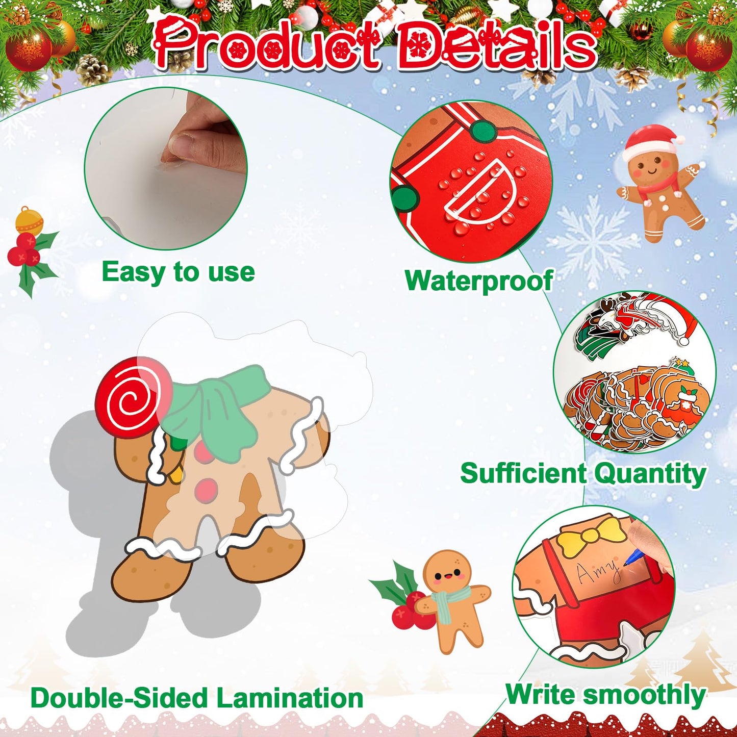 60pcs Christmas Theme Cutouts Gingerbread Man Bulletin Board Decoration Xmas Gingerbread Man Paper Cut-Outs Classroom Decor for Xmas Classroom DIY Craft Photo Wall Door Christmas Winter Party Supplies