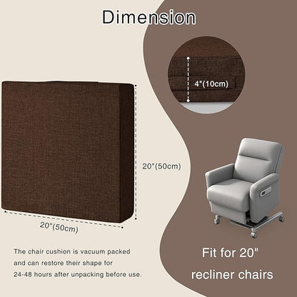 OVOV Recliner Cushions for Elderly 20"x20"x4" Thick Seat Cushion for Recliner Chair Large Square Non Slip Chair Pads with Washable Cover for Armchair Couch Coffee