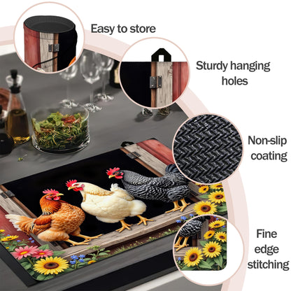 Farm Rooster Chickens Stove Top Cover for Electric Stove 28x20 Inch Silicone Stove Topper & Protector, Decorative Kitchen Mat for Electric/Glass Stove Top