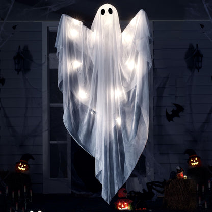 JOYIN Halloween Hanging Light up Ghost, 47" White Ghosts with Cold White LED Light and Timer Halloween Hanging Decoration Waterproof for Front Yard Patio LawnGarden Party Decor Indoor Outdoor