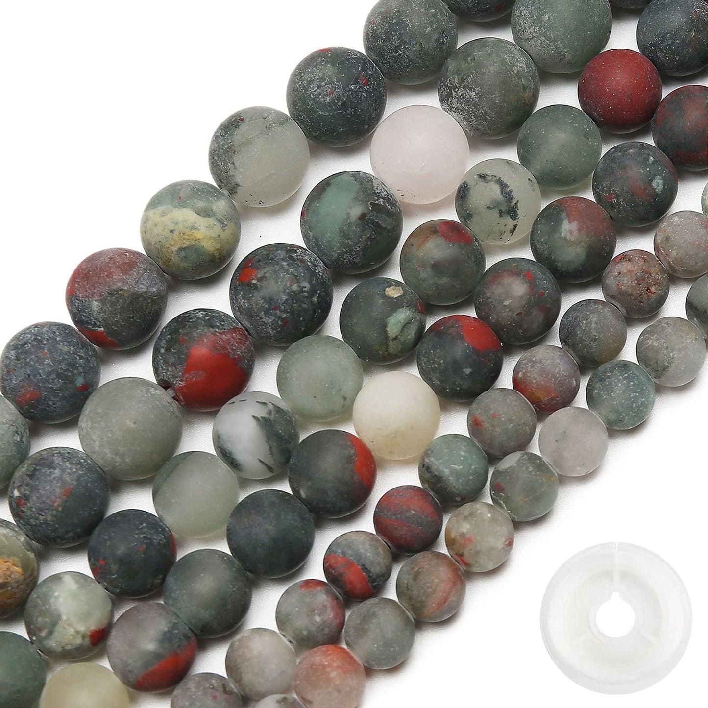 Natural Matte African Bloodstone Beads, 10MM Round Frosted Unpolished Loose Gemstone Beads for Bracelet Necklace Jewelry Making, Energy Stone Healing Power with Stretch Beading Cord