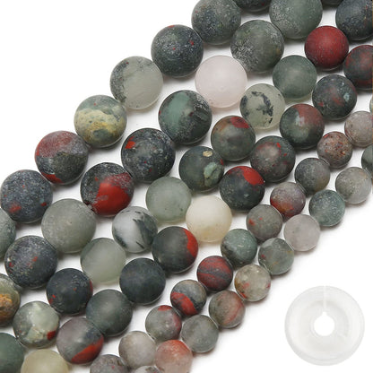 Natural Matte African Bloodstone Beads, 8MM Round Frosted Unpolished Loose Gemstone Beads for Bracelet Necklace Jewelry Making, Energy Stone Healing Power with Stretch Beading Cord