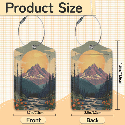 Vintage Mountain Luggage Tag for Suitcase,Forest Lake Design with Privacy Flap Name ID Label Metal Loop, 3 Pack