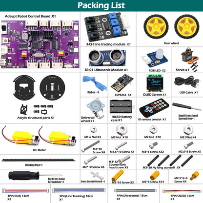 Adeept Smart Car Kit(Compatible with Arduino IDE), Line Tracking, Obstacle Avoidance, OLED Display, Ultrasonic Sensor, Wireless Remote Control, DIY STEM Educational Robot Car Kit (Black)