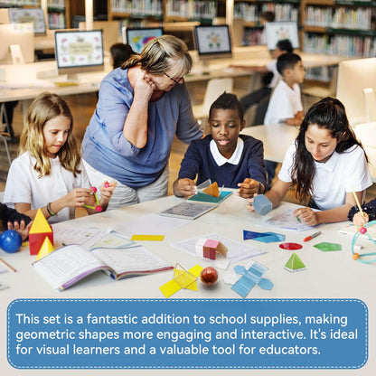 Geometric Solids 3D Shapes & 2D Folding Nets (1.96") 12+12 -Clear Math Manipulatives for Classroom & Homeschool -Thickened Durable Shapes with Smooth Edges,Teacher Supplies for Geometry, Volume & Nets