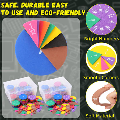 Sayglossy 15 Sets Fraction Circles Fraction Manipulatives for Preschool Elementary School Educational Math Learning Manipulatives for Teacher Bulk with Storage Box