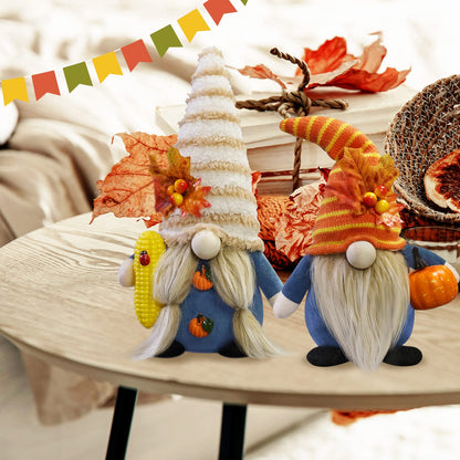 CRCZK Thanksgiving Gnome Decorations for Home, 2Pack Handmade Thanksgiving Gnome Plush Decor Swedish Gnomes Ornaments with Pumpkin Corn Maple Leaves Fall Gifts Autumn Holiday Home Kitchen Decorations