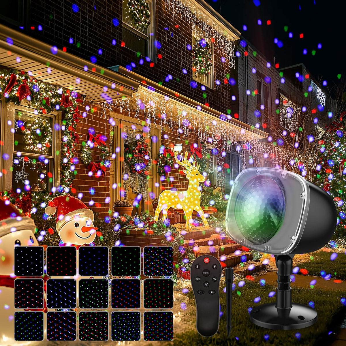 Syslux Christmas Projector Lights Outdoor, RGBW Christmas Snowfall Projector Light Rotating Falling Snow Projector with Remote Control Landscape Lights for House Yard Garden Halloween Christmas Decor
