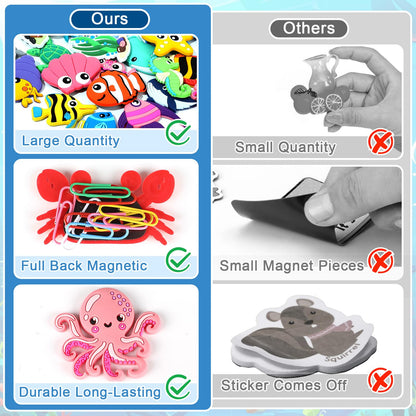 Justforjoyful 24PCS Ocean Animals Refrigerator Magnets for Cute Rubber Sea Animals Educational Sea Life Magnets for Fridge Full Back Magnetic for Fridge Whiteboard