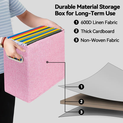 ComfortKeeper 4 Packs Letter Size File Organizer, File Folders Organizer, Fabric Storage Box, Collapsible Paper Organizer with Metal Handle, Smooth PVC Rails, Only Box (Pink)