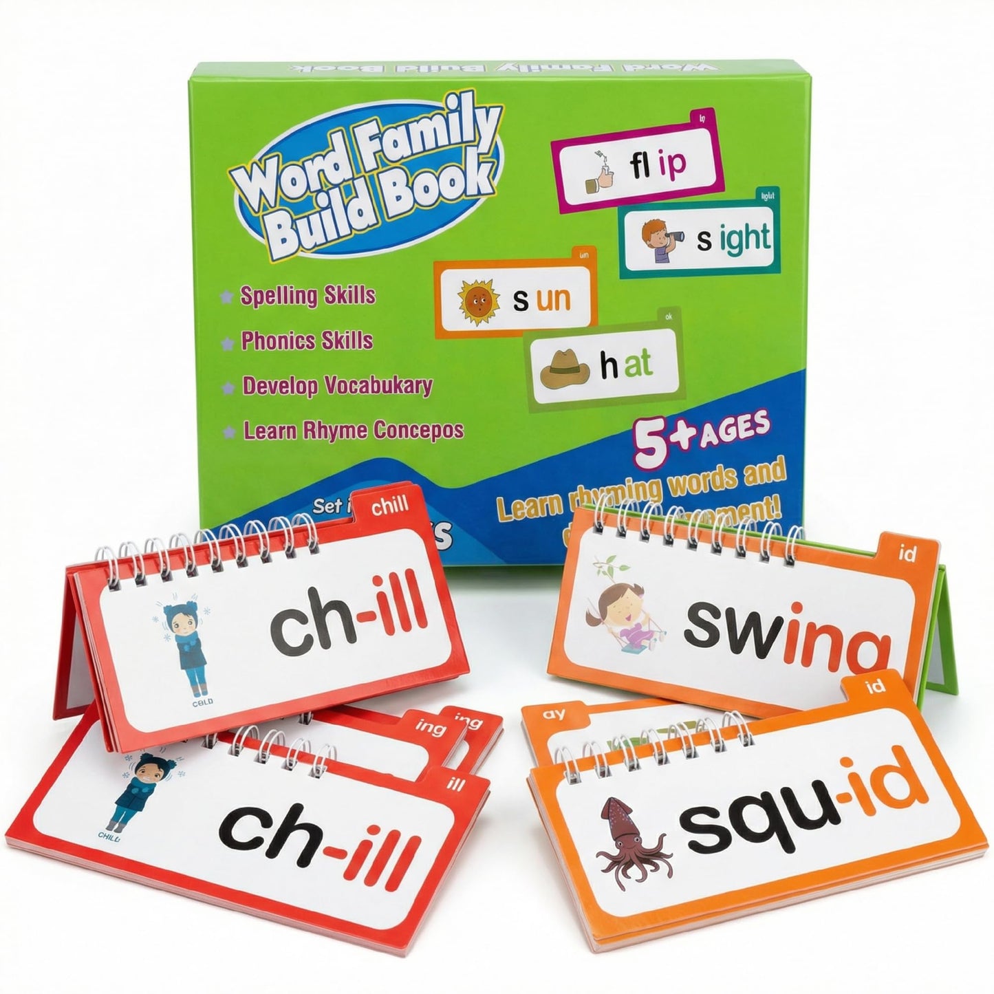 40 Read and Rhyme Flip Books,Phonics Word Family Build Book Learn to Read Phonics Flash Cards,Educational Flash Cards Set for Kids, ABC Letter Sounds and Word Families Vocabulary Learning Cards