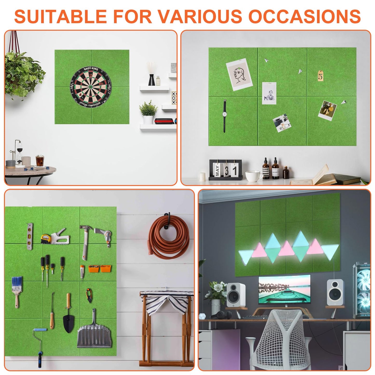 Cork Boards for Walls 48" x 36" Felt Board Alternative, 12 Pack Felt Wall Tiles Bulletin Board, Large Cork Board for Office Pin Board Tack Board Cork Boards