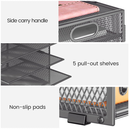 Lavatino 2 Pack 8-Tier Office Desk File Organizer, Letter Tray Paper Organizer with Handle, Including 5 Adjustable Slide Trays for Organizing Desk Workspace Accessories and Supplies (Grey Metal Mesh)