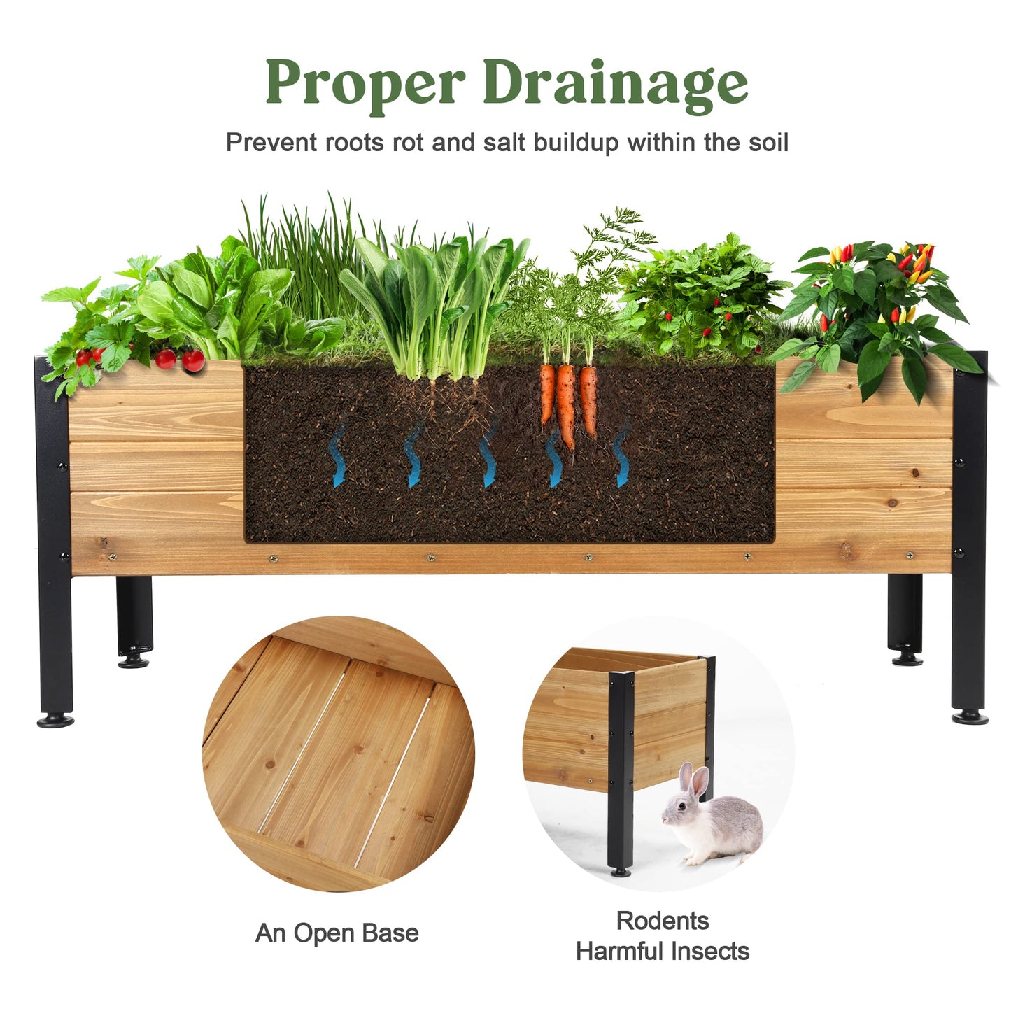 OIPRTGFJ Wood Rectangular Garden Planter Box Raised Garden Bed Outdoor,Planters for Outdoor Plants 37x13x15in Elevated Planter Box for Herbs Vegetables Flowers Great for Patio Deck Balcony