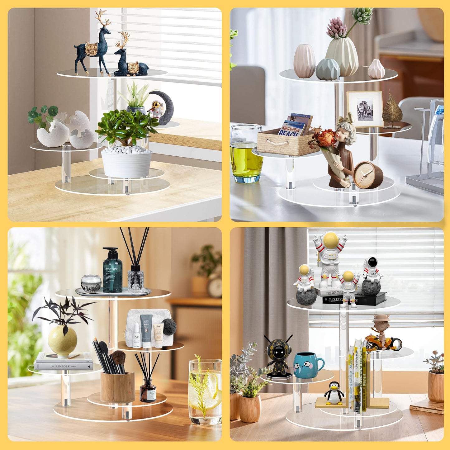 YestBuy Cupcake Stand, Round Cake Stand, 4 Tier Cupcakes and Cakes Comb for 8-12 Inch Cakes, Tiered Cupcake Tree Tower, Clear Dessert Display Stand for Dessert Table Wedding Birthday Party