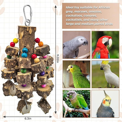 PINVNBY Wood Parrot Toys for Birds, Wire Link Durable Macaw Toys Large Natural Wooden Blocks Chew Toy for Small and Middle Parrots African Grey Macaws Cockatiels Eclectus