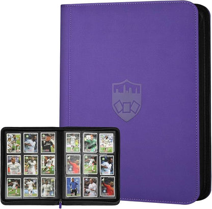 360 Cards Ringless 9-Pocket Side Loading Trading Card Binder, PU Zipper Fixed Page Card Album for TCG Sports Cards, Not Fit Top Loaders (Purple)