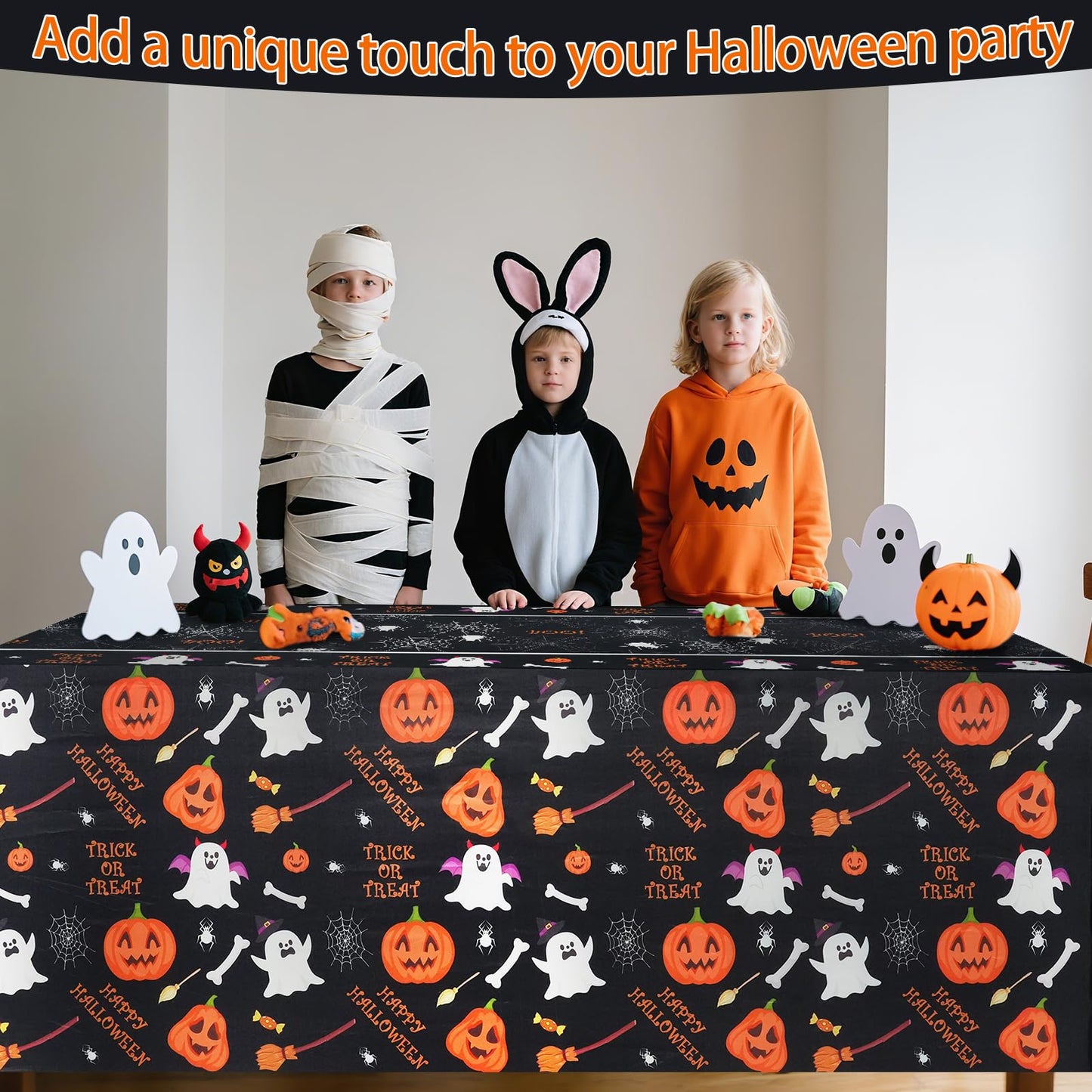 xbaiyanr 6FT Halloween Tablecloth,Pumpkin Spider Web Ghost Table Cloth for Halloween Party Decorations,Table Decor Indoor Outdoor Birthday Party Supplies(Black)