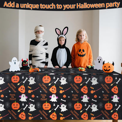 xbaiyanr 6FT Halloween Tablecloth,Pumpkin Spider Web Ghost Table Cloth for Halloween Party Decorations,Table Decor Indoor Outdoor Birthday Party Supplies(Black)