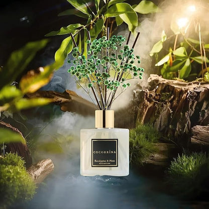 Cocorrína Reed Diffuser Sets- Eucalyptus & Moss Scented Diffuser with Sticks Home Fragrance Reed Diffuser for Bathroom Shelf Decor