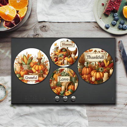 Fall Harvest Art Electric Stove Burner Covers,4 Pcs Autumn Pumkin Stove Burner Covers,Inspirational Quotes Stove Burner Cover,8 Inch and 10 Inch,Halloween,Thankgiving Metal Cooktop kitchen Decorative