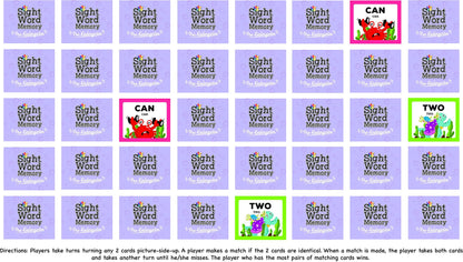 Urban Supply Co Sight Word Memory Game / Matching Game. Reading and Language Building for Grades Pre-Kindergarten Through Second Grade. Early Children's Educational Learn to Read (Kindergarten)