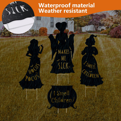 Arosche Extra Large Halloween Decorations Outdoor Hocus Pocus Yard Sign with Stakes 4 pack Witches Silhouette Themed I Smell Children Hocus Pocus Halloween Decor for Lawn, Yard, Garden, Party