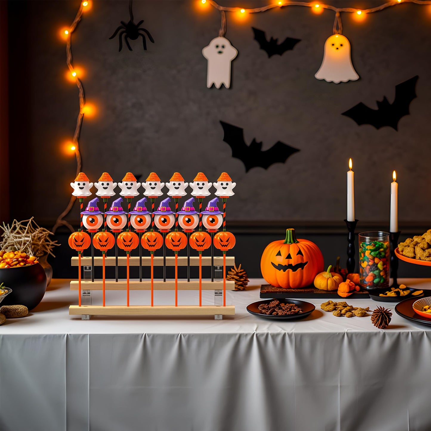 DEMEGA Cake Pop Stand Display Riser - 3 Tier Wood Lollipop Holder, 20 Holes Acrylic Pine Wood Candy Pop Holder Display for Dessert Table Weddings Birthday Parties Halloween Candy Decorative