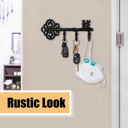 IRISVITA Key Holder for Wall Decorative, Antique Black Cast Iron Key Holder, Rustic Key Hooks for Wall with 3 Hooks, 8.75 x 3.5 Inches with Gitable Packaging, Matching Screws and Anchors Included