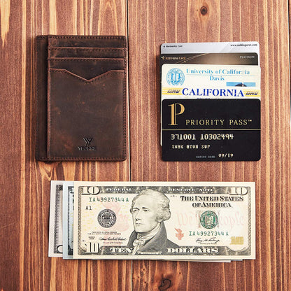YBONNE Thin Front Pocket Wallet for Men and Women, RFID Blocking Card Holder, Made of Finest Genuine Leather (Brown)