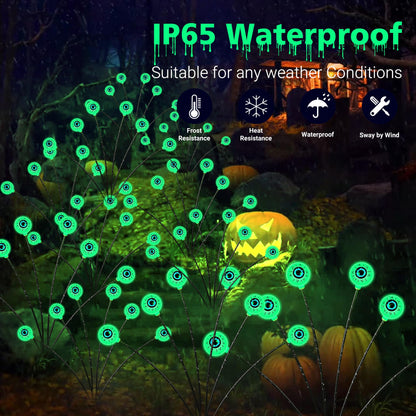 hyrion Halloween Decorations Outdoor Solar Eyeball Lights, 4 Packs 24LED Scary Eyeball Swaying Firefly Lights, 8 Mode Waterproof Green Halloween for Outside Path Yard Garden Lawn