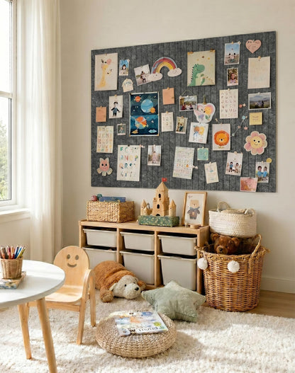 Aothia 12-Pack Felt Bulletin Board Tiles 48"x36", Modular Pin Board for Smooth Walls, Cork Board Alternative for Notes & Photos, 0.35" Thick, 70 Adhesive Tabs & 40 Pins, Charcoal Gray