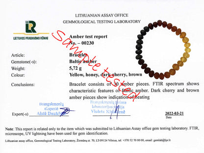 AMBERAGE Natural Baltic Amber Bracelet for Adults (Women/Men) - Hand Made from Raw-Unpolished/Certified Baltic Amber Beads(6 Colors) (7, Raw-Unpolished Rainbow)
