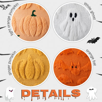 Breling 4 Pack Halloween Throw Covers 18x18 Inch Soft Plush Ghost Bat Fall Pumpkin Faux Fur Wool Couch Cushion Case for Sofa Couch Living Room Halloween Autumn Farmhouse Home Decor