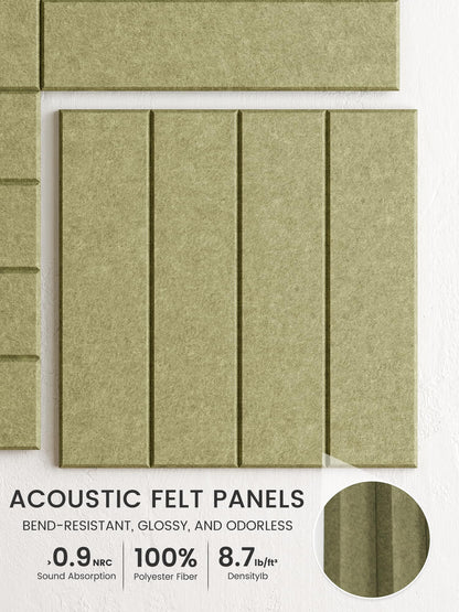 Bumusty Large Cork Board Alternative-48 x 36" Felt Bulletin Board Tiles, with 30 Pushpins, 70 Adhesive Tabs, Bold-Stripe 12-Pack, Cork Boards for Office Push Pin Board Felt Board-Olive Green