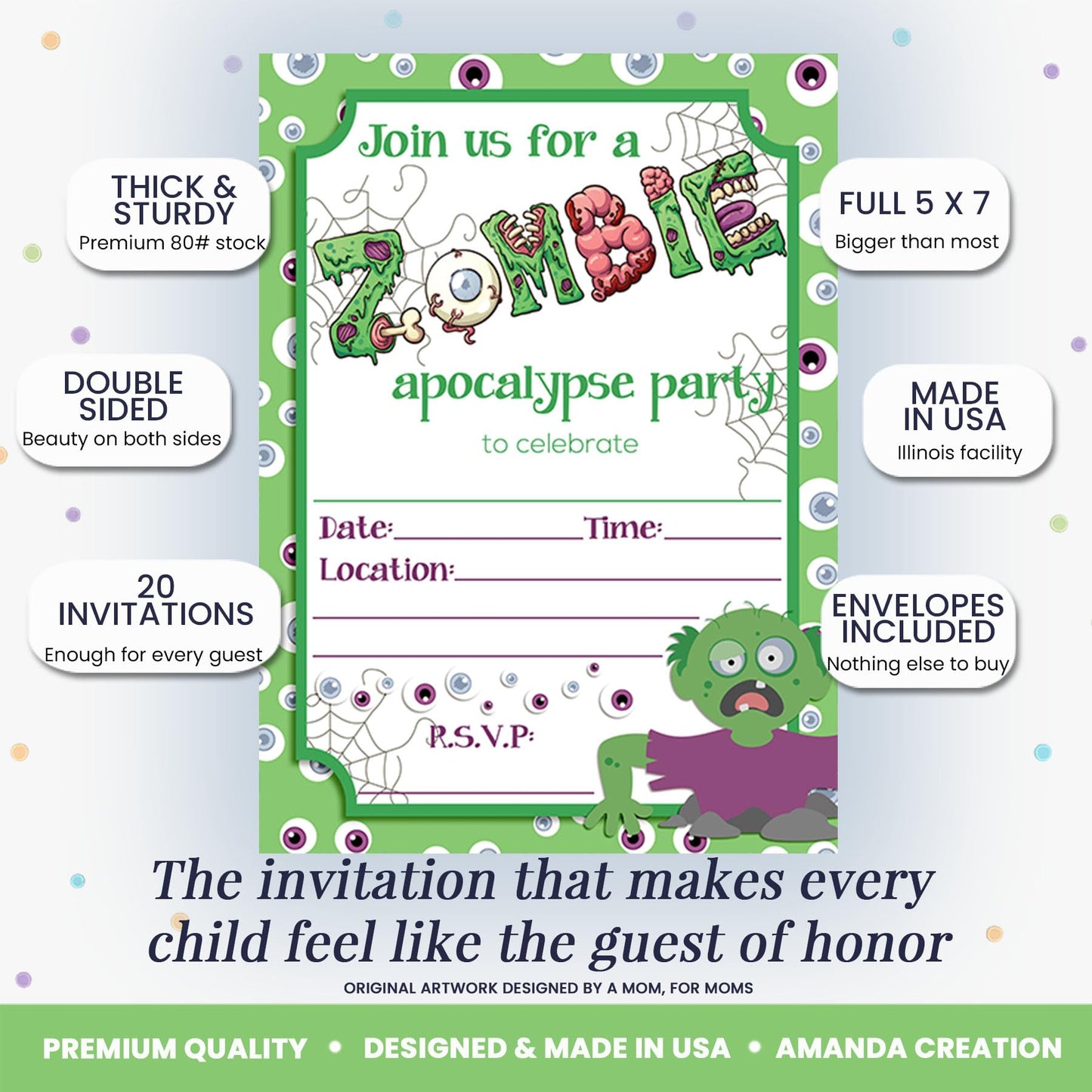 Zombie Apocalypse Halloween Birthday Party Invitations, 20 5x7 Fill In Cards with Twenty White Envelopes by AmandaCreation