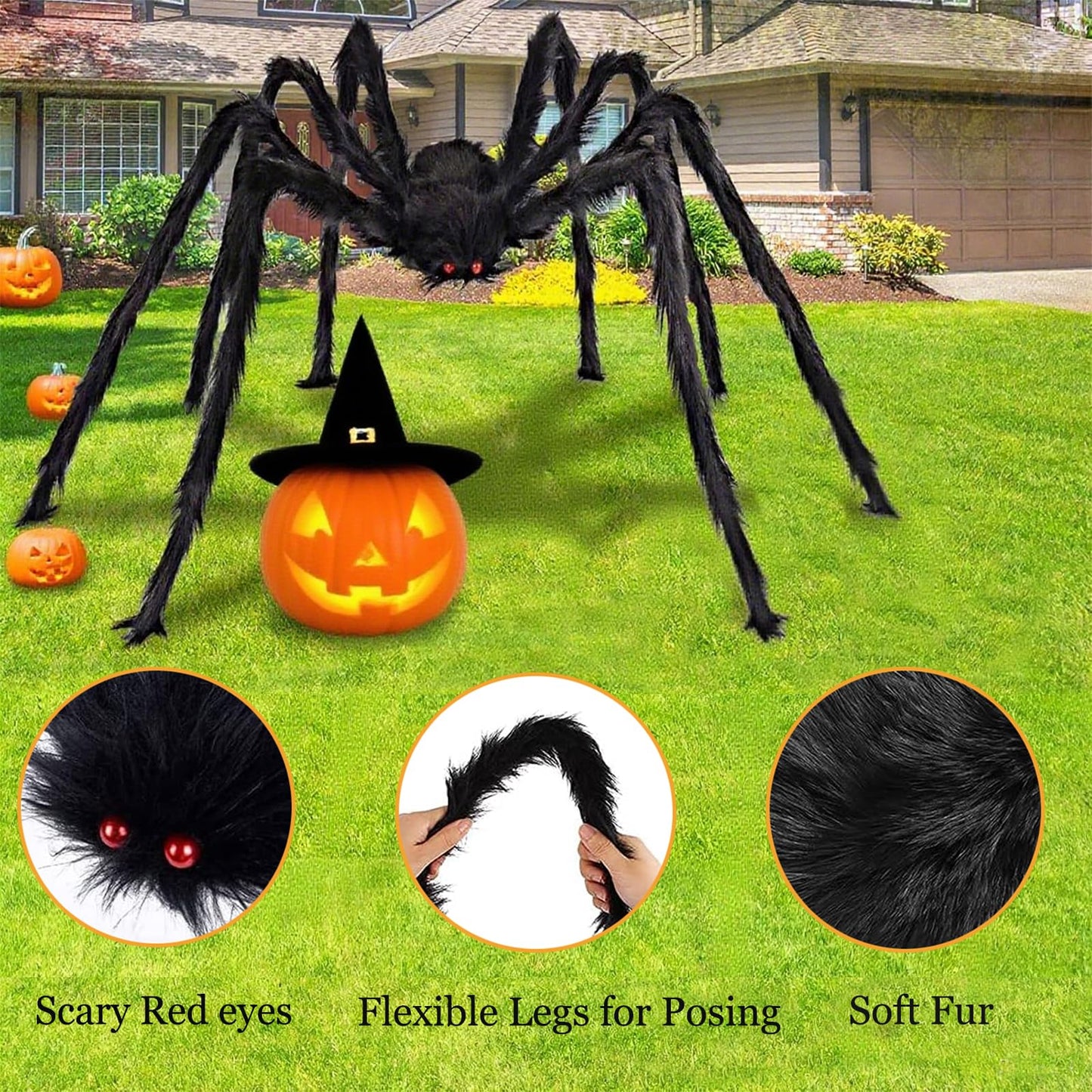 Newar Halloween Giant Spider Webs Decorations Outdoor, 276" Triangle Giant Spider Web + 59" Scary Big Spider + 20Pcs Small Spiders + 40g Stretch Cobwebs for Yard Porch Garden Haunted House Decor