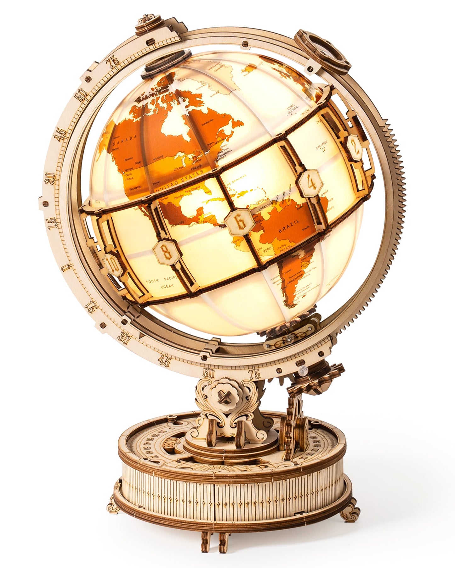ROBOTIME 3D Wooden Puzzle for Adults- Luminous Globe ST003 - Wooden 3D Puzzles for Adults with LED Light - Globe Model Building Kit for Teens & Adults