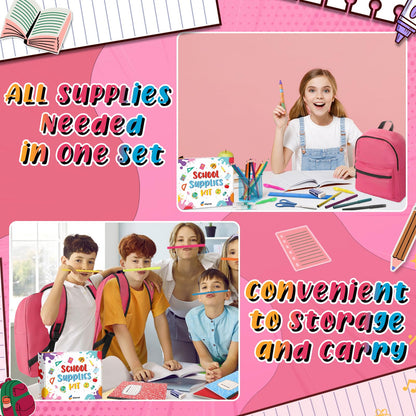 Gilprop 79 Pcs Back to School Supplies Box for Kids K-5 Students Elementary Middle School Supplies Kit Bundle Bulk Essential Pen Notebook Stationery for Primary Student Classroom(Pink)