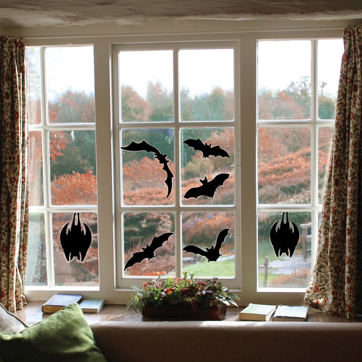 Beistle 4 Sheets (32 Pieces) Black Bat Window Clings - Eerie And Haunting Halloween Decorations, Made In USA Since 1900