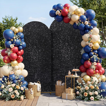 Wedding Arch Cover Set of 2 Glitter Sequin Fitted Arch Stand Covers for Halloween Party Bridal Shower Photo Balloon Arch Covers (7.2FT, 6FT, Black)
