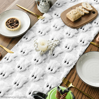 Artoid Mode Ghost Soft Plush Faux Fur Jacquard Halloween Table Runner, Holiday Kitchen Dining Table Decoration for Home Party Decor 13x90 Inch